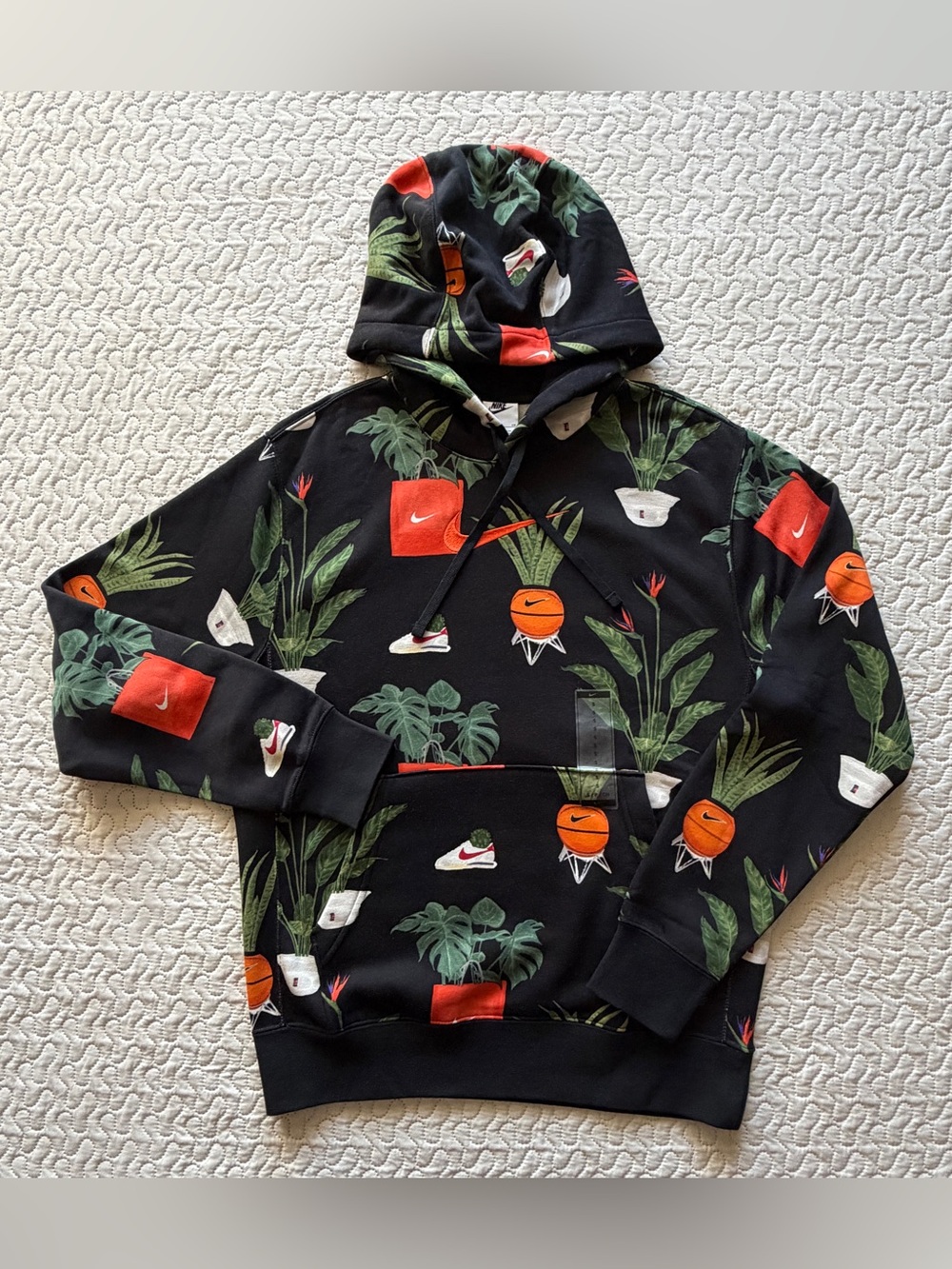 Nike Sportswear Men’s Small Black All Over Print Pullover Hoodie DV9612-010 NWT